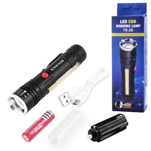 Ліхтар Police T6-26+T6+COB, 1x18650/3xAAA, магніт, zoom, ЗП microUSB, Box