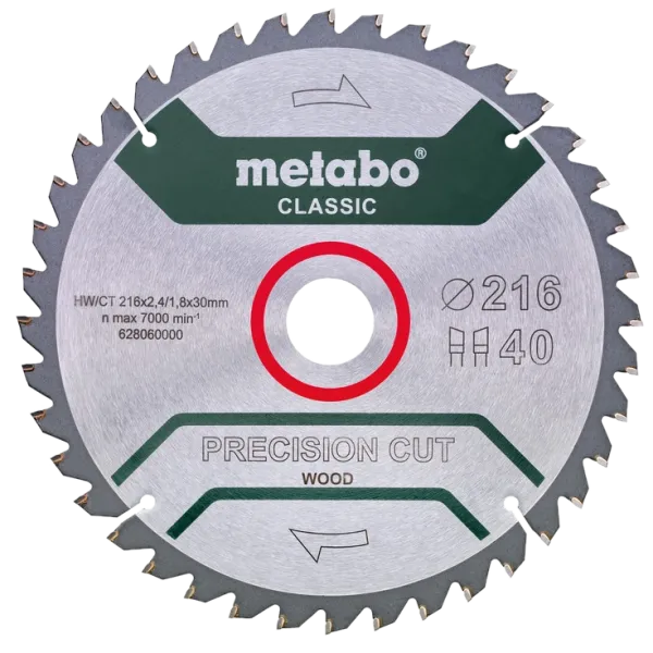 Metabo "precision cut wood - classic" (628060000) Пильний диск 216x30, Z40 WZ 5°neg.
