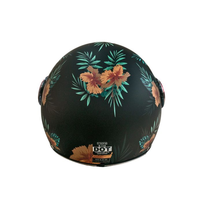 Мотошолом відкритий Beon B-110B FLOWER MATT BLACK/FLOWER (матовий чорний/квіти), розмір XL