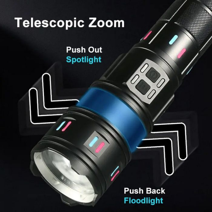 Ліхтар NIGHT VISION FLUORESCENCE AK177-WHITE LASER LED PM60-TG, 8x18650 3.7V, Power Bank, ЗП Type-C, zoom, 5 фільтрів