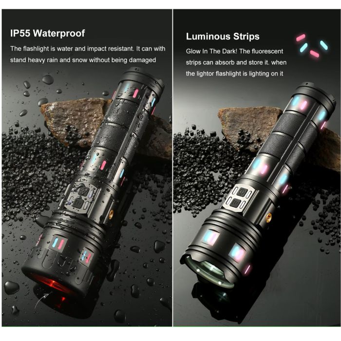 Ліхтар NIGHT VISION FLUORESCENCE AK177-WHITE LASER LED PM60-TG, 8x18650 3.7V, Power Bank, ЗП Type-C, zoom, 5 фільтрів