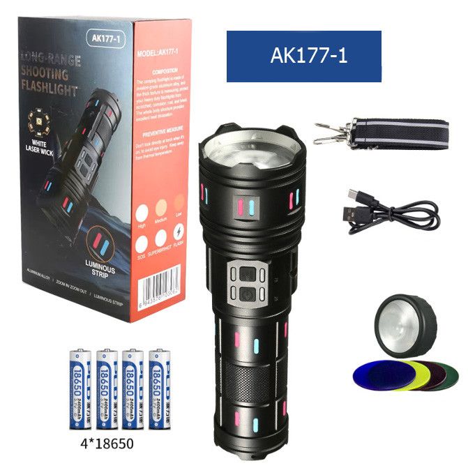 Ліхтар NIGHT VISION FLUORESCENCE AK177-1 WHITE LASER LED PM60-TG, 4х18650, Power Bank, індикація заряду, ЗП Type-C, zoom, 5