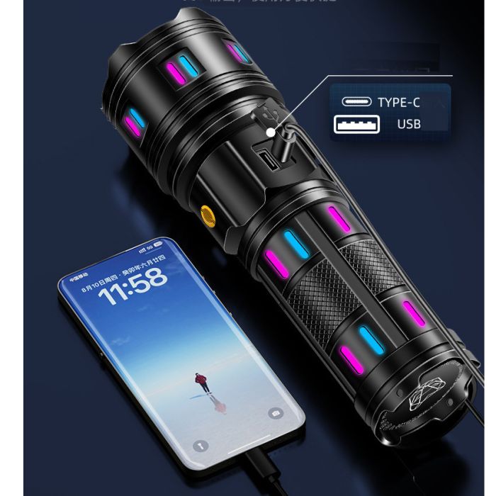 Ліхтар NIGHT VISION FLUORESCENCE AK177-1 WHITE LASER LED PM60-TG, 4х18650, Power Bank, індикація заряду, ЗП Type-C, zoom, 5