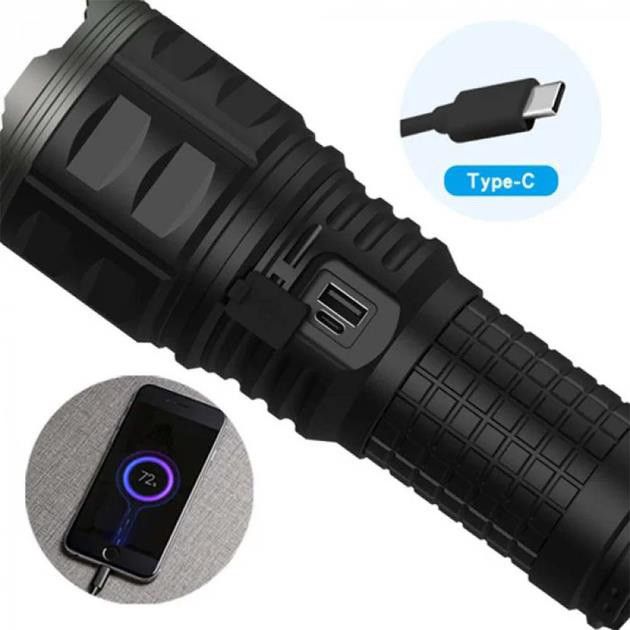 Ліхтар AK138 WHITE LASER LED PM60-TG, 4х18650, power bank, індикація заряду, ЗП Type-C, zoom, Box