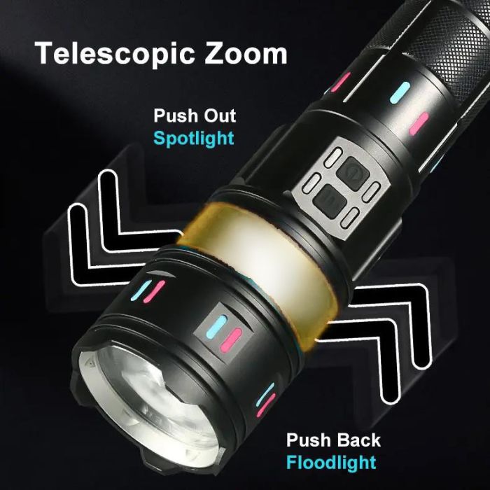Ліхтар NIGHT VISION FLUORESCENCE AK178-1-WHITE LASER LED PM60-TG+COB, 4x18650, Power Bank, ЗП Type-C, zoom, 5 фільтрів