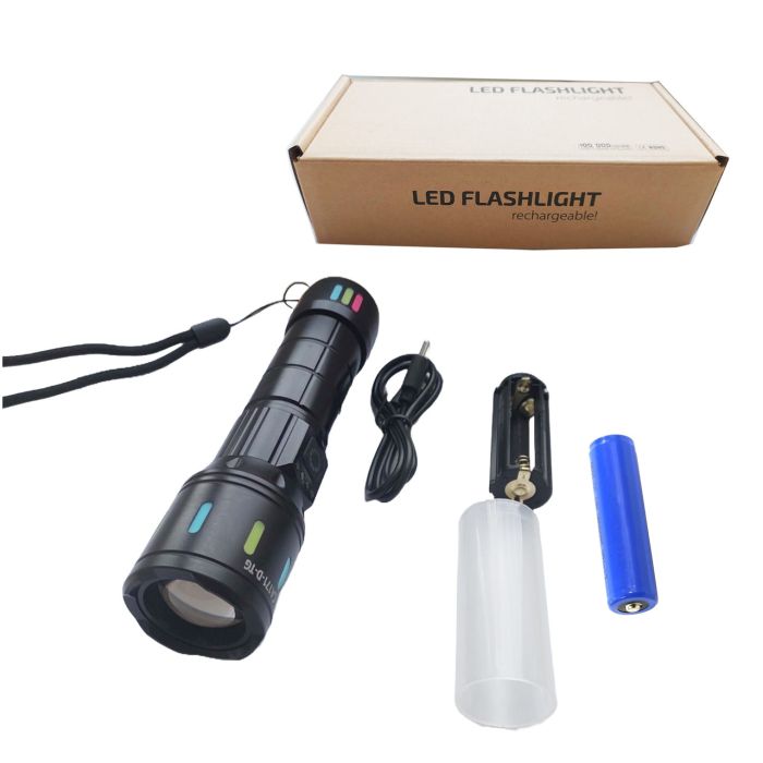 Ліхтар NIGHT VISION FLUORESCENCE CA171-D 1 РЕЖИМ  WHITE LASER LED PM10-TG, індикація заряду, 1x18650/3xAAA, ЗП Type-C, zoom, Box