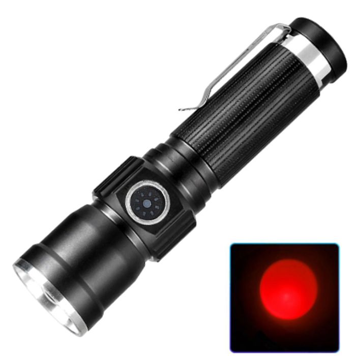 Ліхтар PLD-1812-T6 (Red), 1x18650, індикація заряду, ЗП Type-C, zoom, Box