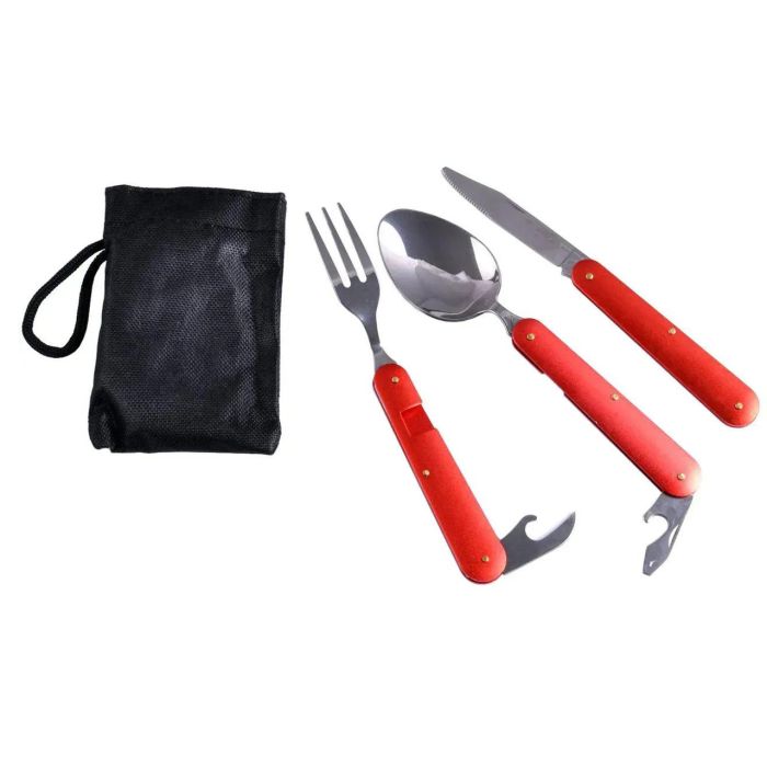 Туристичний набір 3 в 1 ложка, вилка, ніж K-8003 Black/Blue/Red/Grey