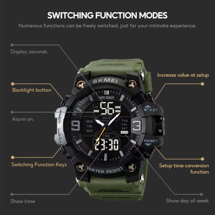 Годинники наручні 2222AG SKMEI, ARMY GREEN