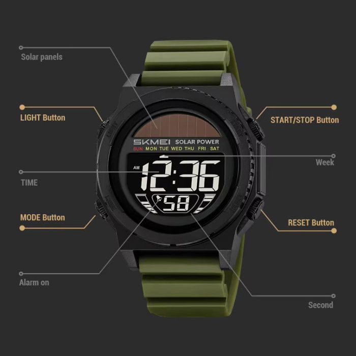 Годинники наручні 2358AG SKMEI, ARMY GREEN, Solar Power