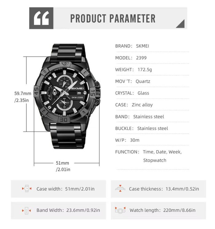 Годинники наручні 2399BK SKMEI, BLACK