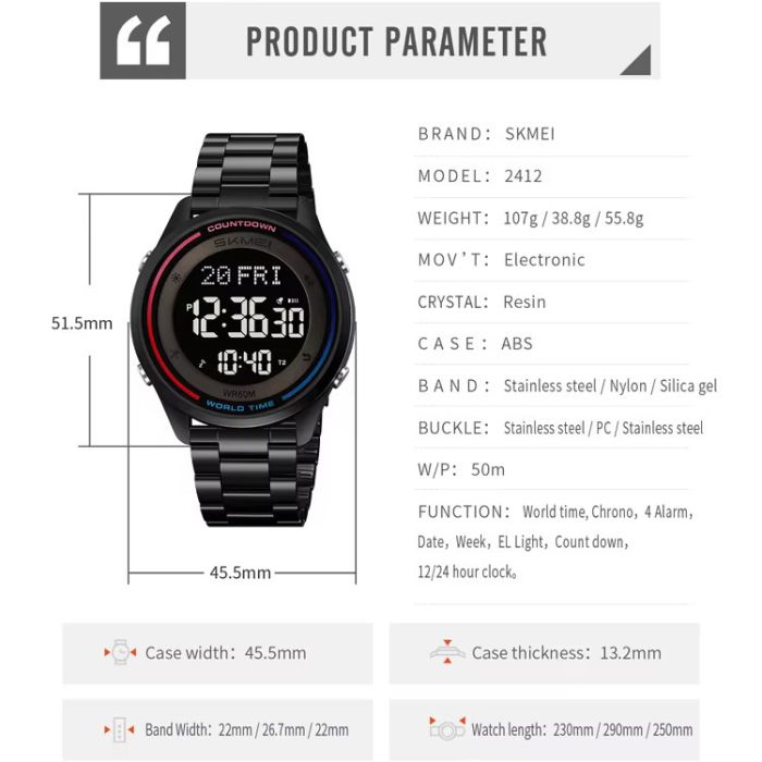 Годинники наручні 2412SBK SKMEI, BLACK
