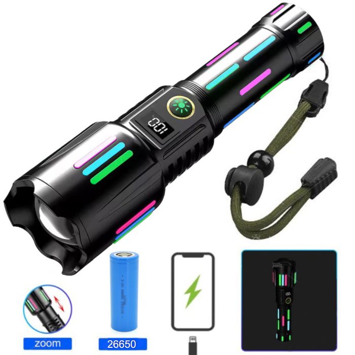 Ліхтар NIGHT VISION FLUORESCENCE W515-PM10-TG, Power Bank,, індикація заряду, 1x26650, ЗП Type-C, zoom, Box