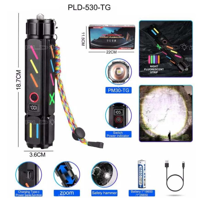Ліхтар NIGHT VISION FLUORESCENCE 530 WHITE LASER LED PM30-TG, Power Bank, 1x18650, ЗП Type-C, zoom, Box
