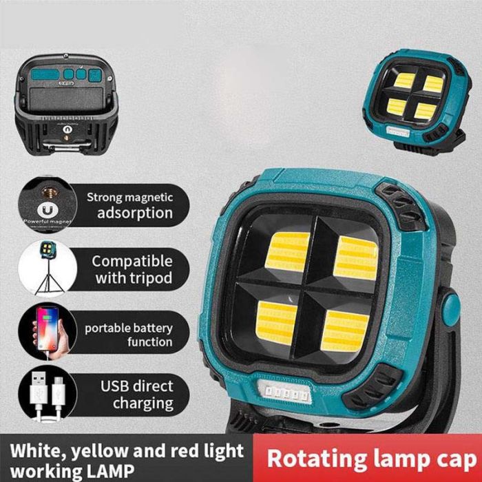 Ліхтар кемпінг W894-1-4COB(White+Yellow)+5SMD(Red), Power bank, 2x18650, ЗП Type-C, магніт, гачок