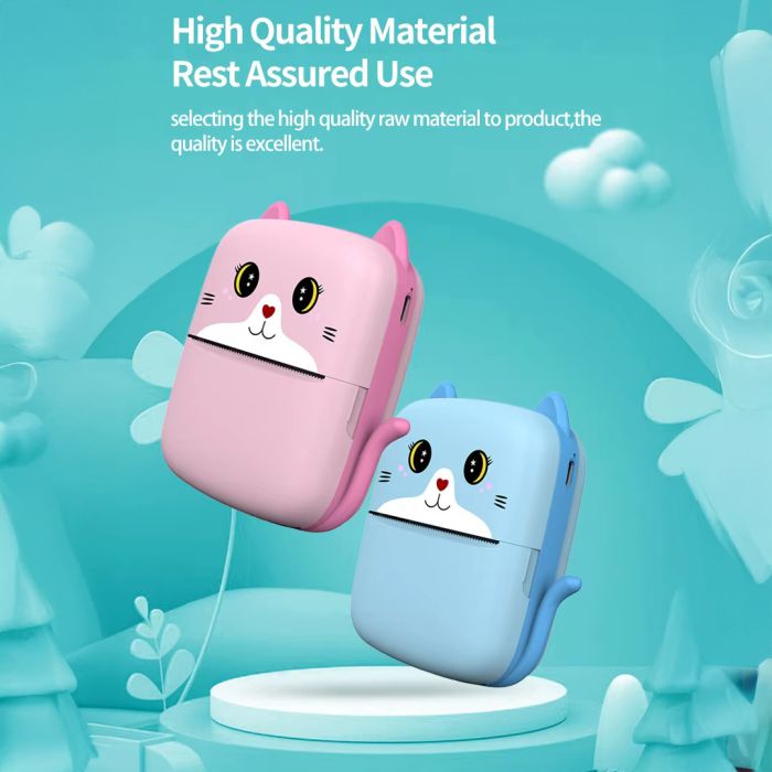 Дитячий термопринтер A8 Cat printer blue, bluetooth, ЗП Type-C