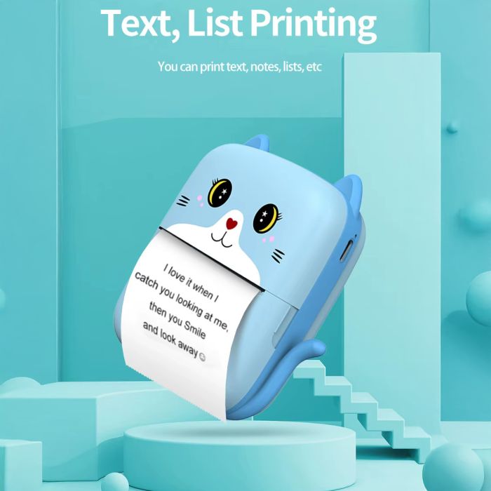 Дитячий термопринтер A8 Cat printer blue, bluetooth, ЗП Type-C