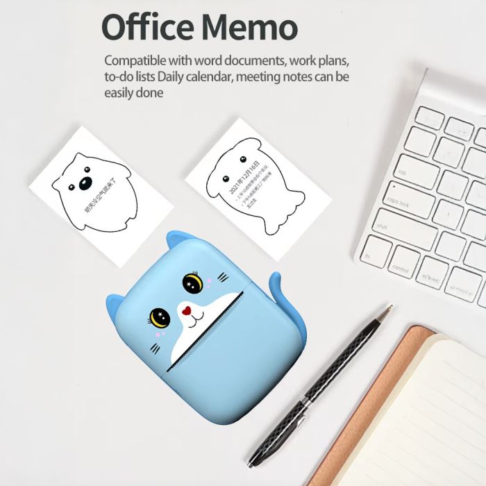 Дитячий термопринтер A8 Cat printer blue, bluetooth, ЗП Type-C