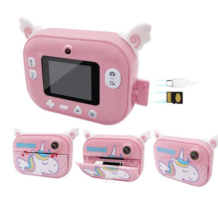 Дитячий фотоапарат миттєвого друку YT008, PINK UNICORN з підтримкою microSD card, 3Y+, WiFi