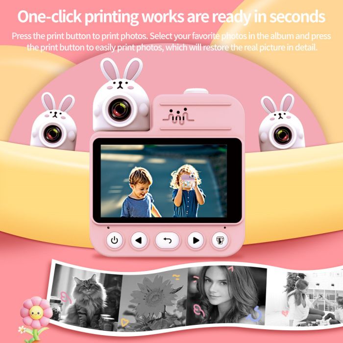 Дитячий фотоапарат миттєвого друку JD30, PINK RABBIT
