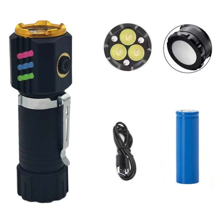 Ліхтар NIGHT VISION FLUORESCENCE 301-3XTE, 1x18650, ЗП Type-C, магніт, Box