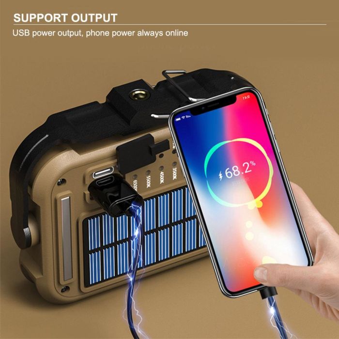 Ліхтар кемпінг TZD-01-COB(White+Yellow+Red+Blue)-PRO, Power Bank, Li-Ion акк., сонячна батарея, ЗП Type-C, магніт, гачок, Box
