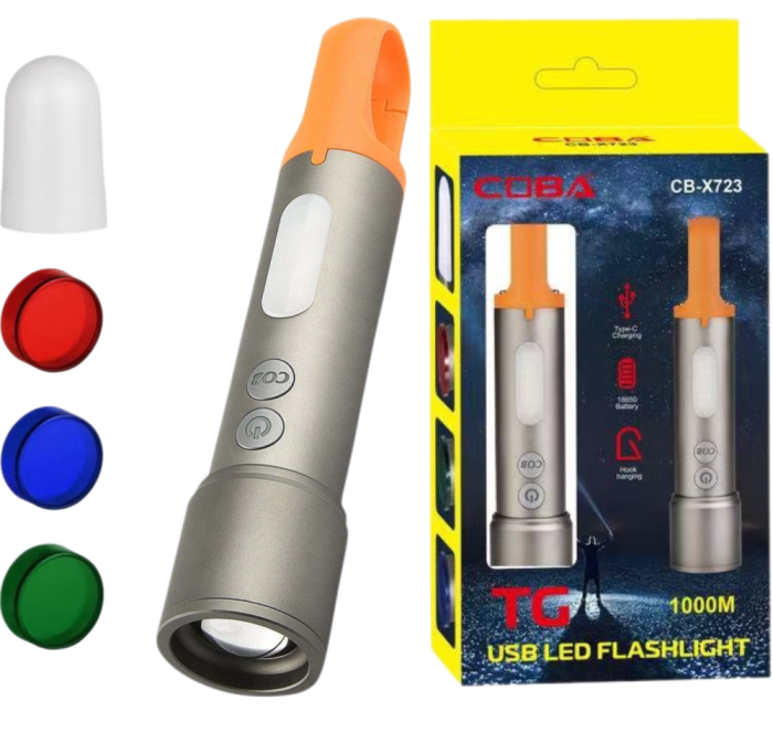 Ліхтар CB-X723-TG+3LED, Li-Ion акумулятор, 3 фільтри, ЗП Type-C, zoom, Box