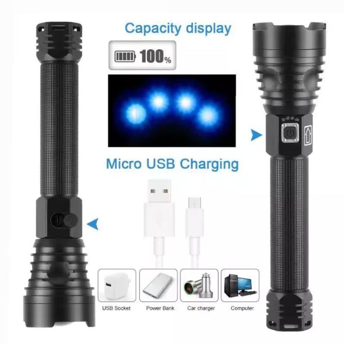 Ліхтар BL-601-P90, 2x26650/2x18650, ЗП Type-C, індикація заряду, zoom, Box
