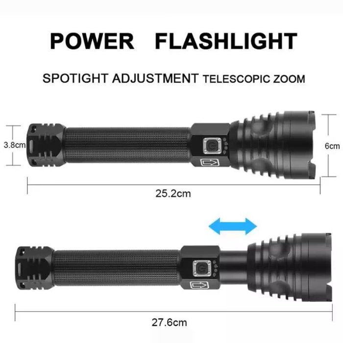 Ліхтар BL-601-P90, 2x26650/2x18650, ЗП Type-C, індикація заряду, zoom, Box