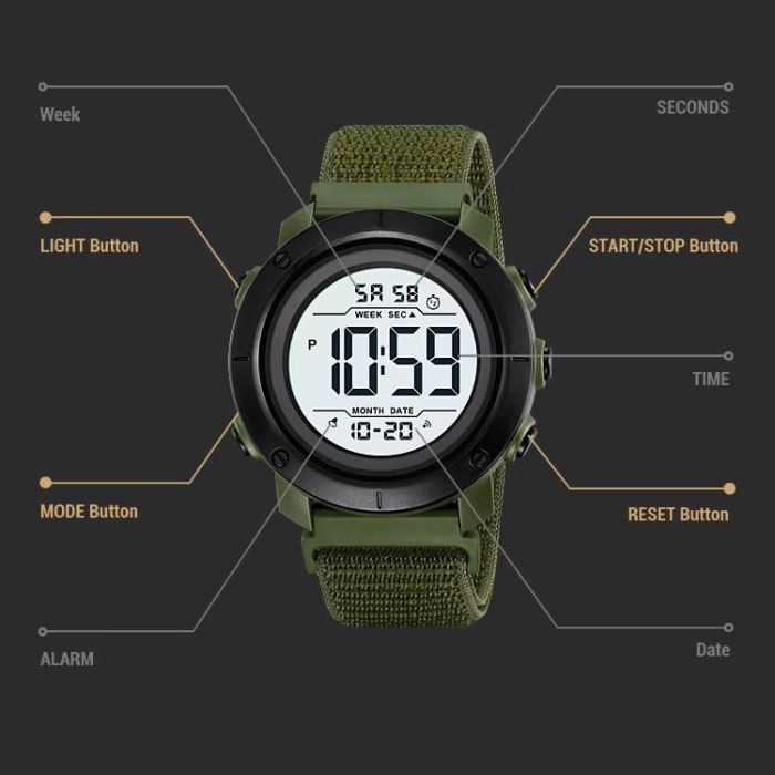Годинники наручні 2497NAGWT SKMEI, ARMY GREEN/WHITE-NYLON