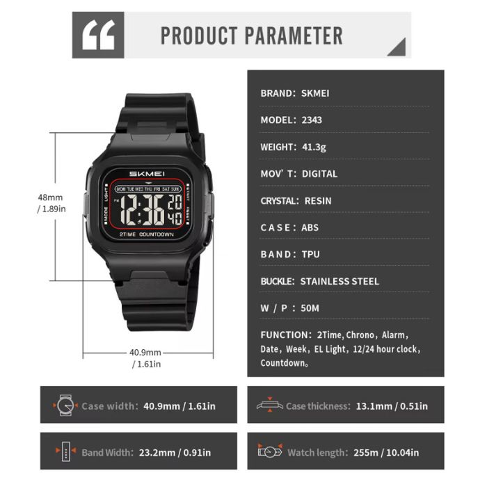 Годинники наручні 2343BKBK SKMEI, BLACK/BLACK
