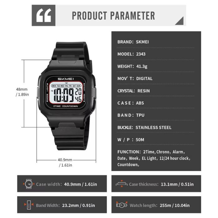 Годинники наручні 2343BKWT SKMEI, BLACK/WHITE