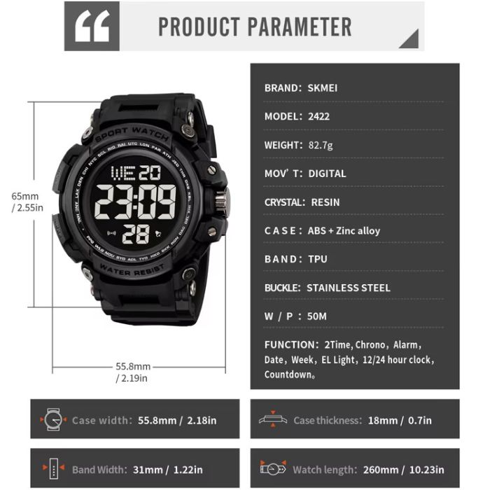 Годинники наручні 2422BK SKMEI, BLACK