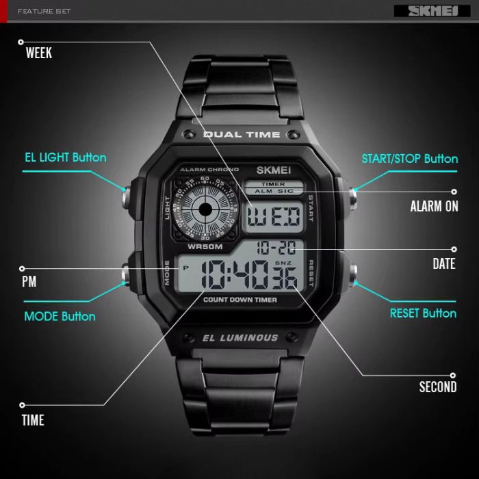 Годинники наручні 1335BK SKMEI, BLACK