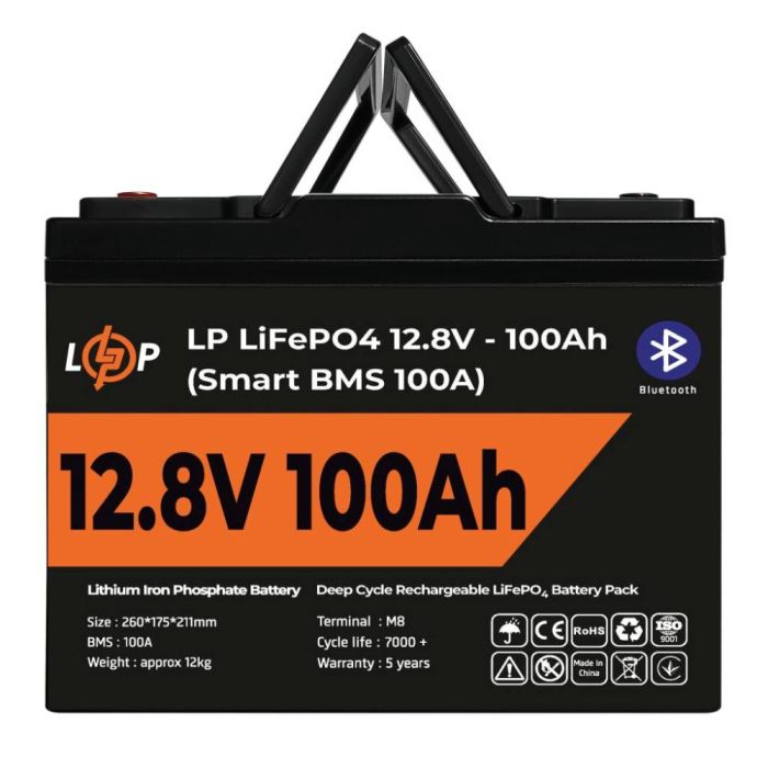 Акумулятор LP LiFePO4 12V (12,8V) - 100 Ah (1280Wh) (Smart BMS 100А) з BT пластик