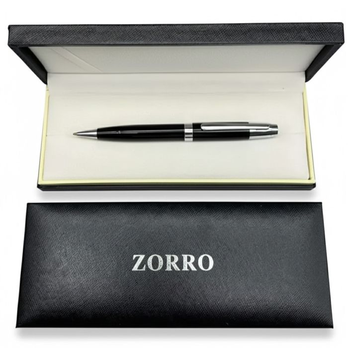 Ручка кулькова ZORRO у подарунковій коробці (чорна з сріблястими вставками) 803