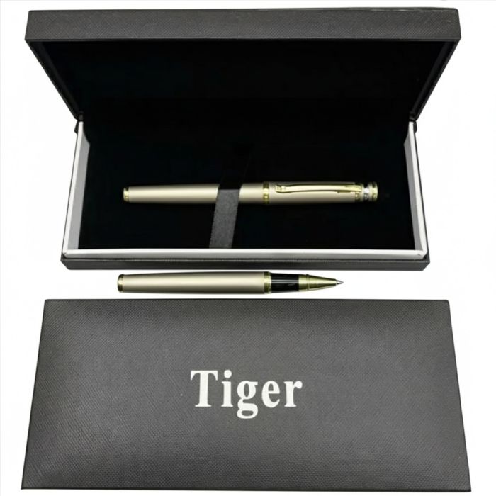 Подарункова ручка ролерна Tiger у футлярі (золотисто-срібляста) 515