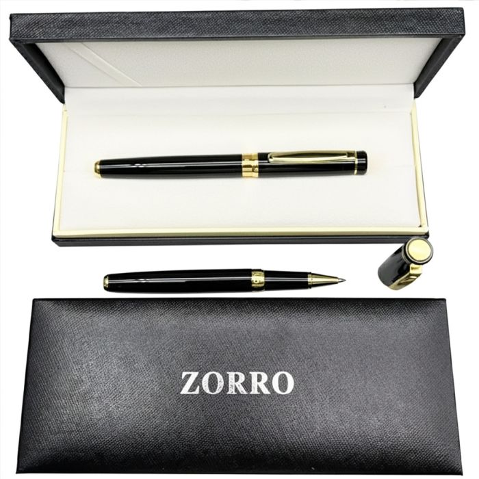 Ручка ролерна ZORRO в подарунковій коробці (чорна із золотистими вставками) 249