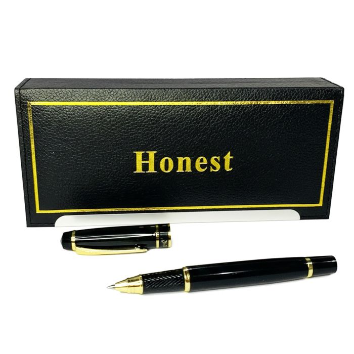 Кулькова ручка в подарунковому футлярі, чорна із золотими вставками Honest 2021