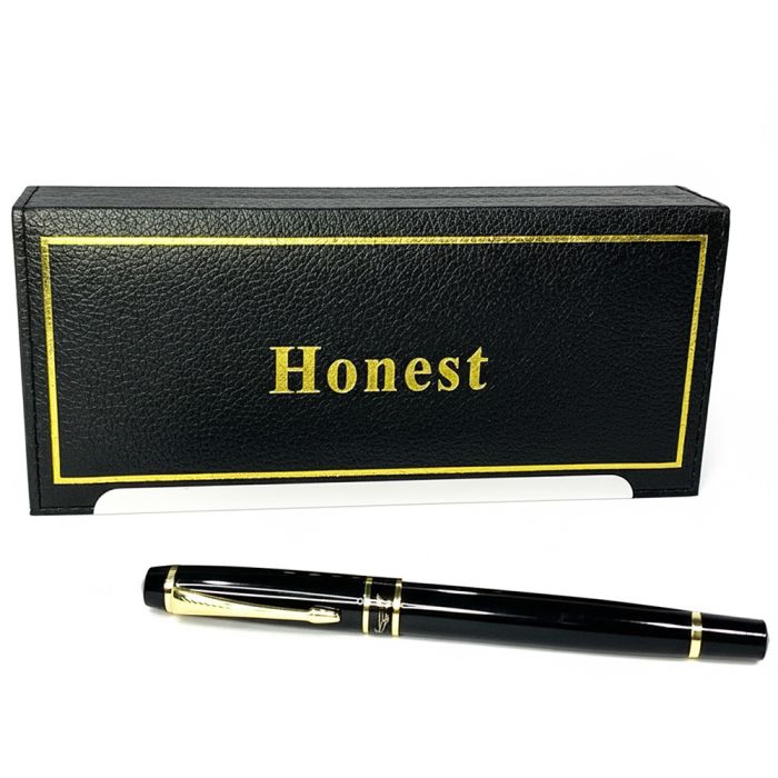 Кулькова ручка в подарунковому футлярі, чорна із золотими вставками Honest 2021