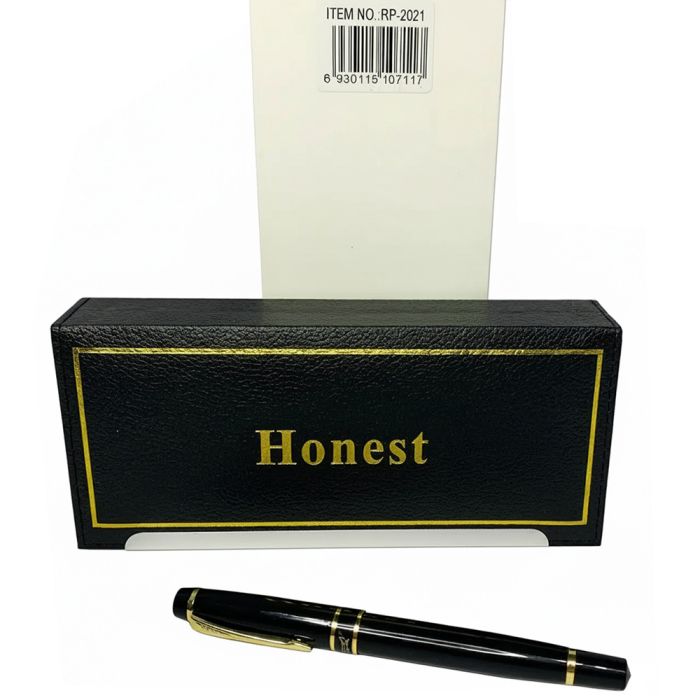 Кулькова ручка в подарунковому футлярі, чорна із золотими вставками Honest 2021
