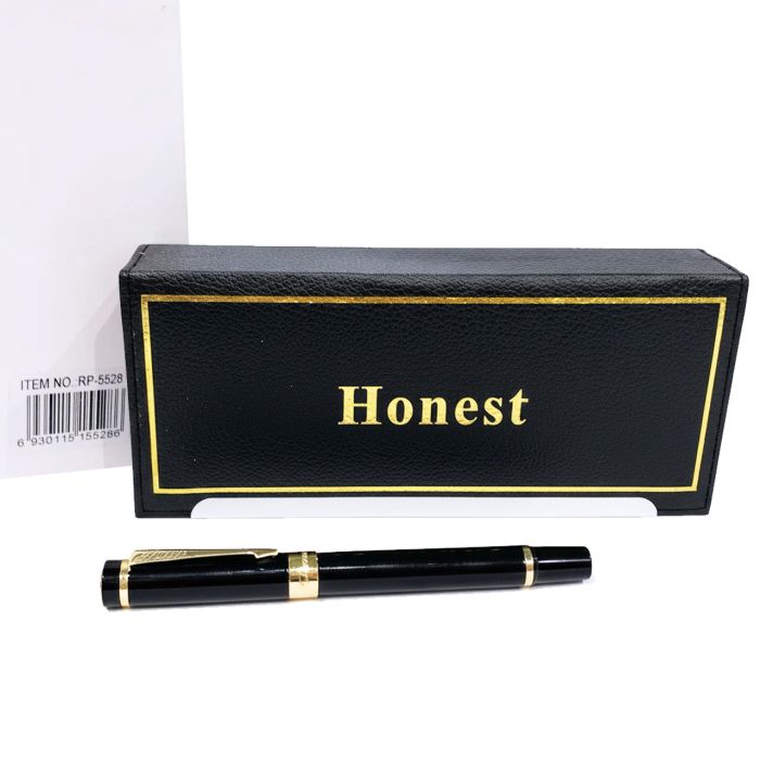 Кулькова ручка в подарунковому футлярі, чорна із золотими вставками Honest 5528