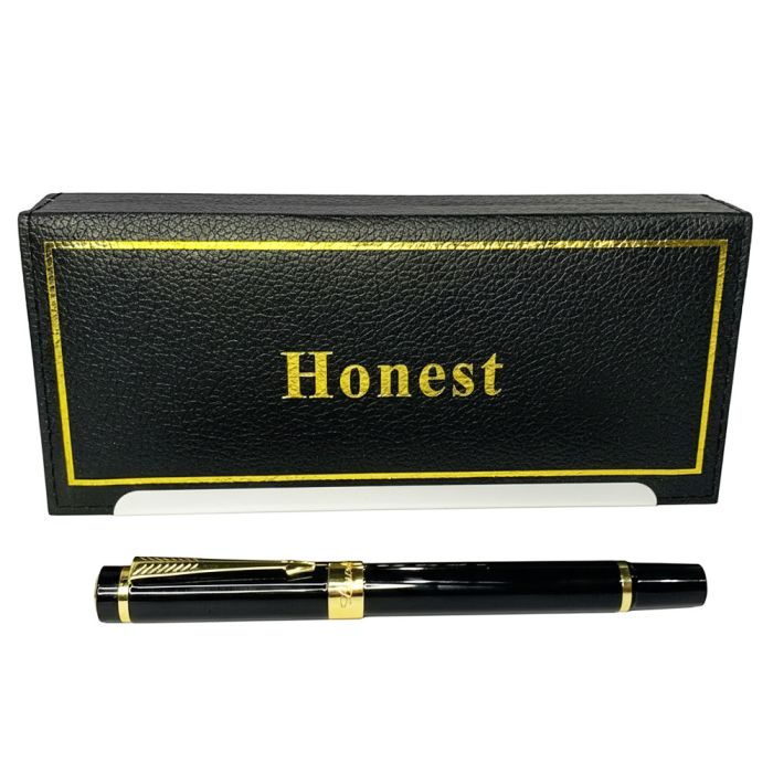 Кулькова ручка в подарунковому футлярі, чорна із золотими вставками Honest 5528