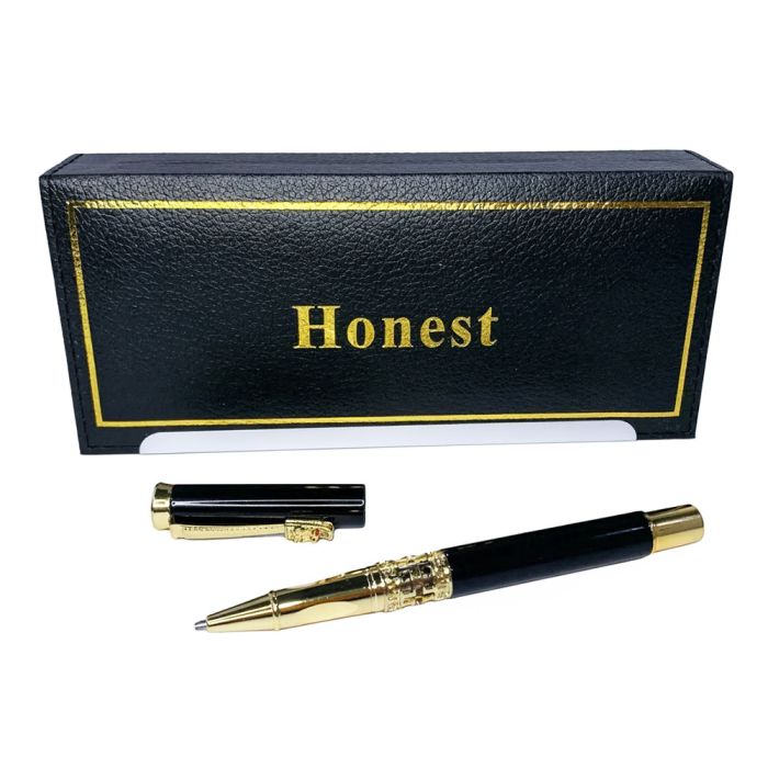 Кулькова ручка в подарунковому футлярі, чорна із золотими вставками Honest 3217
