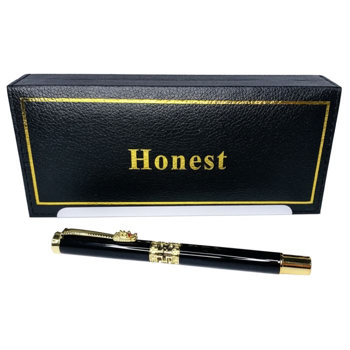 Кулькова ручка в подарунковому футлярі, чорна із золотими вставками Honest 3217