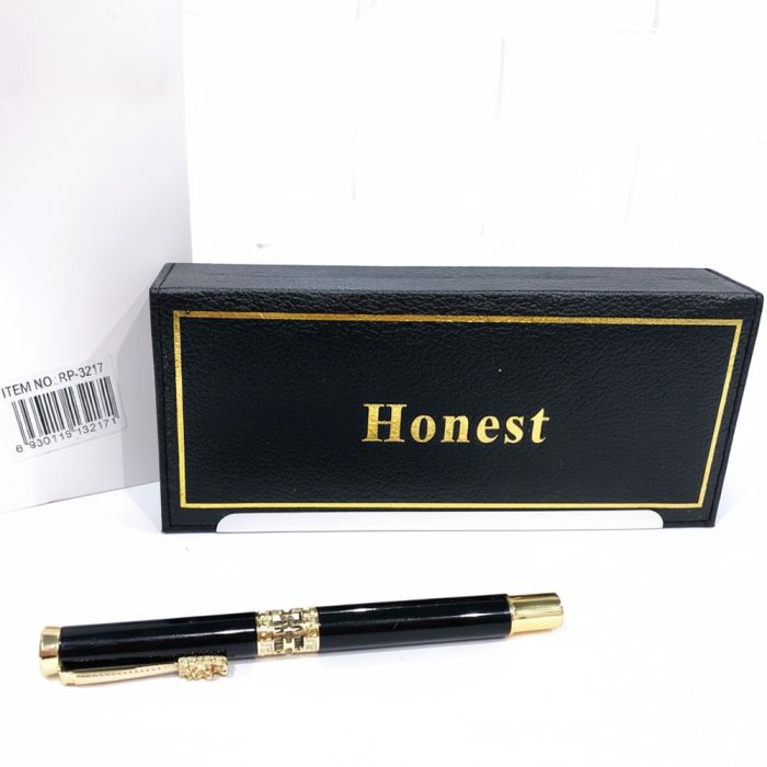 Кулькова ручка в подарунковому футлярі, чорна із золотими вставками Honest 3217