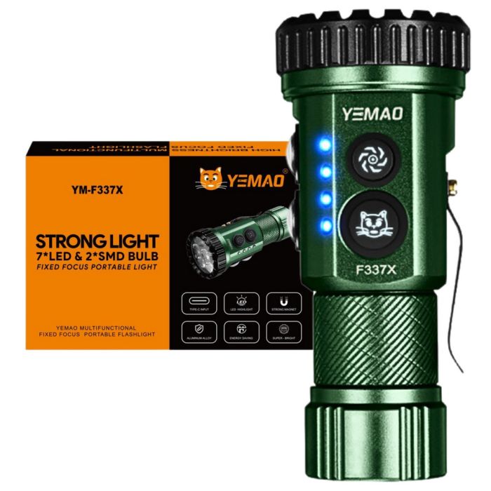 Тактичний ліхтар YEMAO YM-F337X, 3500LM, акумулятори 18650 + 18350 (3200 + 1500 mAh), бокові світлодіоди (червоний, синій, зелений