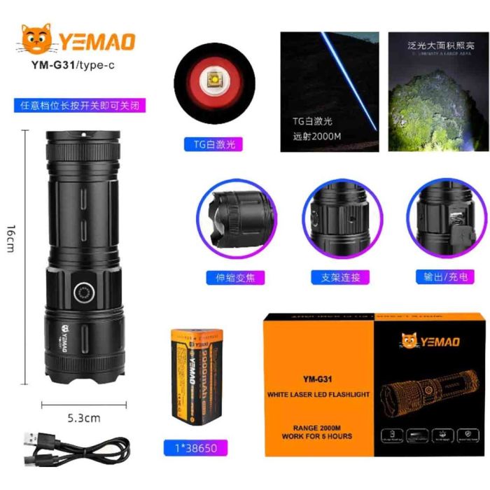 Ліхтар YEMAO YM-G31 TG, 1x38650, ЗУ Type-C, zoom