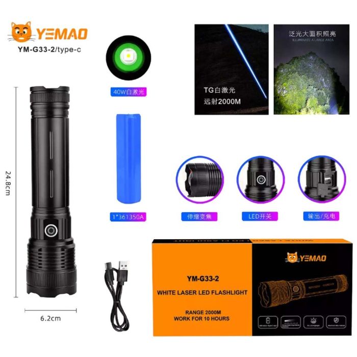 Ліхтар YEMAO YM-G33-2 TG 40W, 3x361350, ЗУ Type-C, zoom
