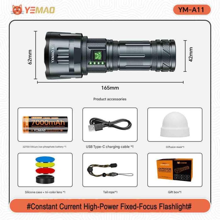 Ліхтар YEMAO YM-A11 XH P70, 1x32700, Power Bank, ЗУ Type-C